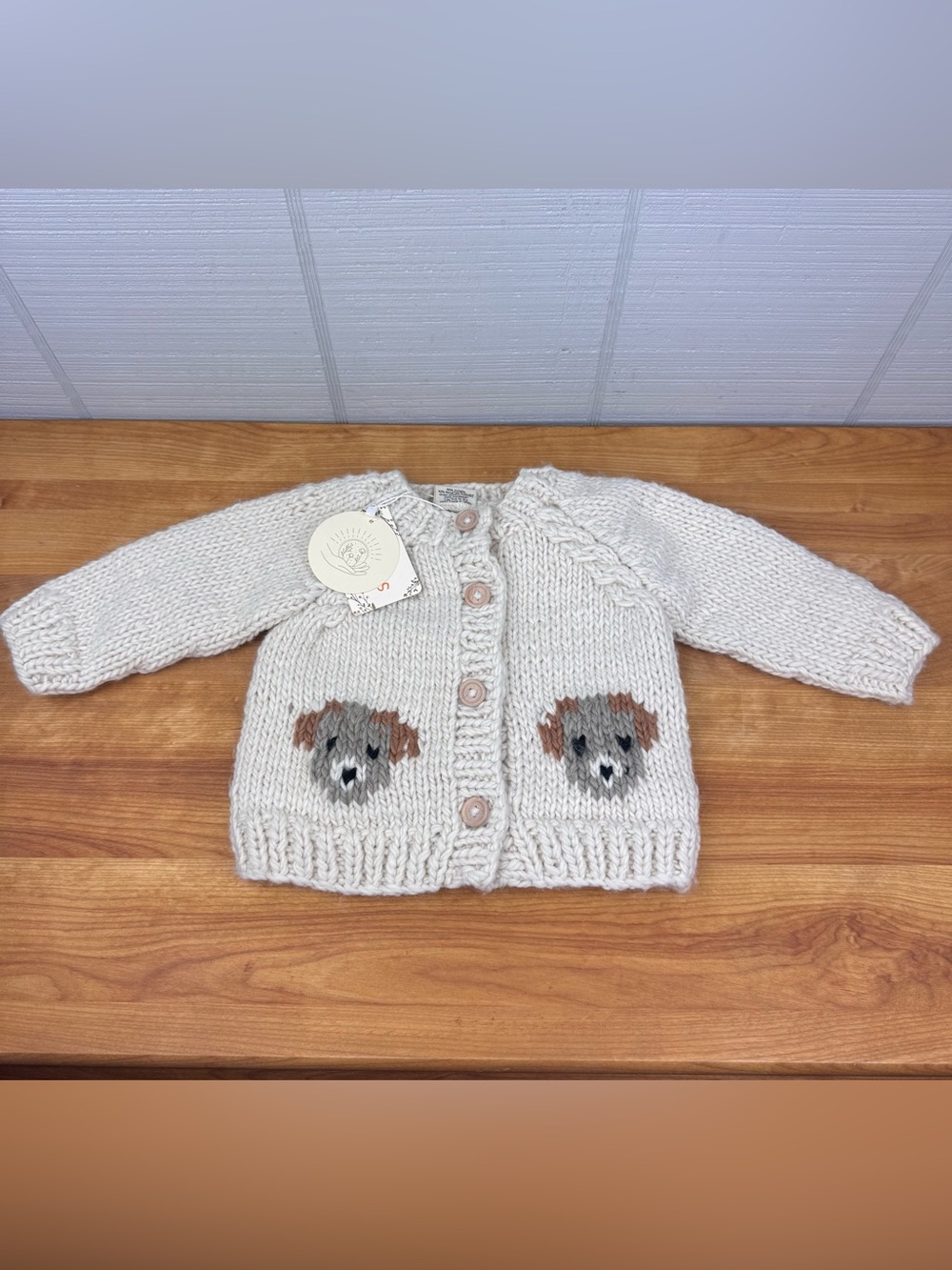 NWT Huggalugs Puppy Cardigan Infant Baby Sweater Hand Knit Button Up 12-18m